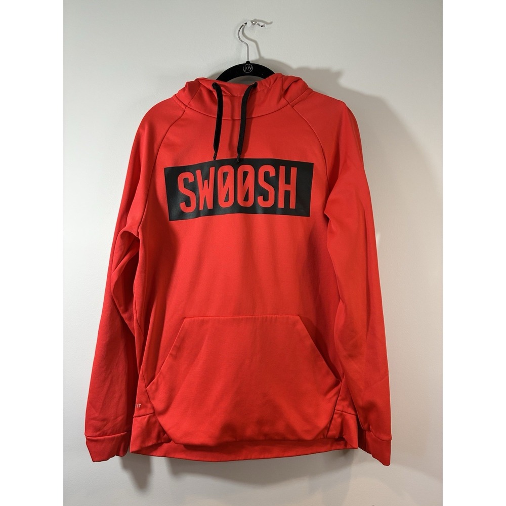 NIKE SWOOSH Logo Dri-Fit Hoodie Hooded Sweatshirt Red/Orange Athletic Size Small